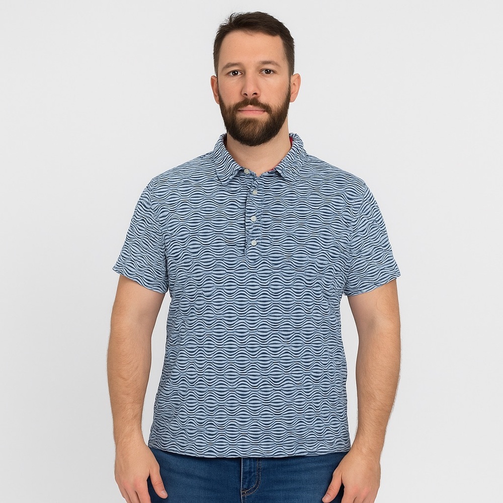 Mr. Turk wave pattern short sleeve polo in blue white - xl